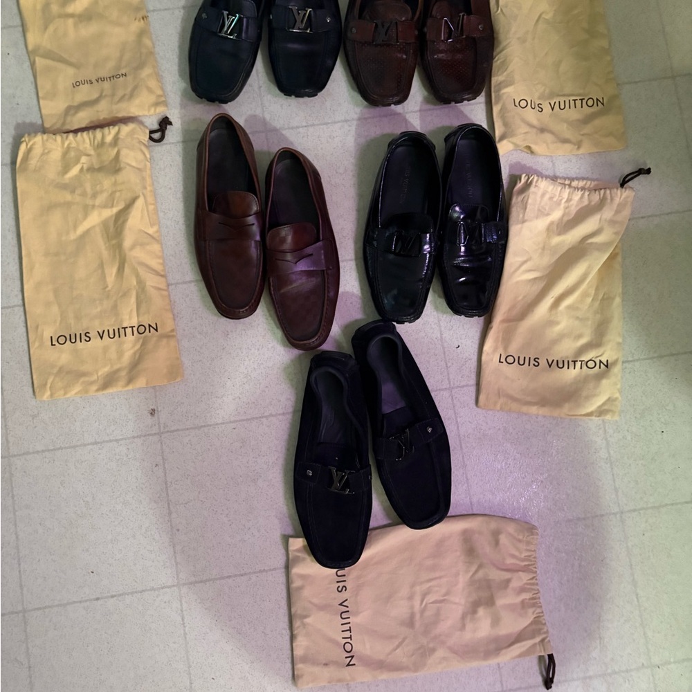 Louis Vuitton Men's Black and Brown Slip-On Loafers